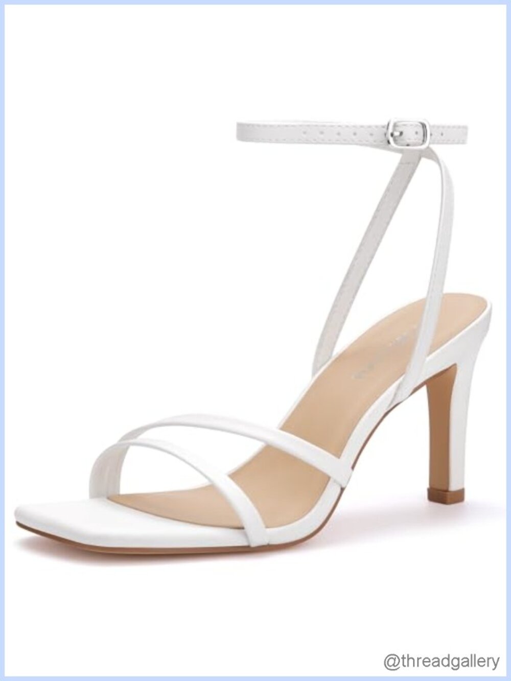 Strappy High Heels Square Open Toe Ankle Strap Sandals Faux Leather
